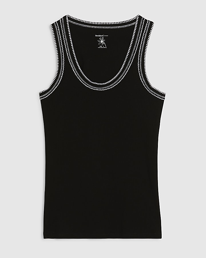 Black Sleeveless Whipstitch Tank Top