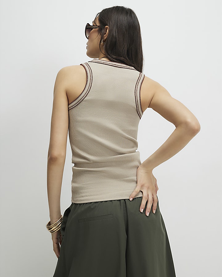 Beige Whipstitch Tank Top