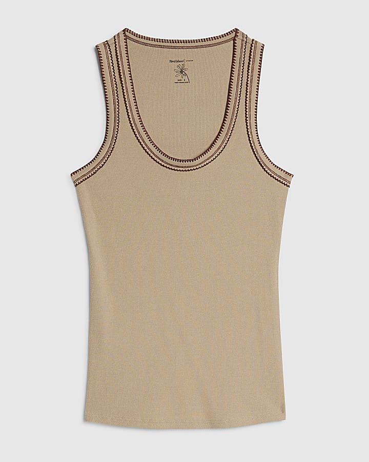Beige Whipstitch Tank Top