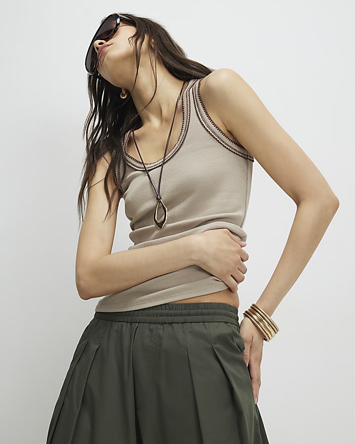 Beige Whipstitch Tank Top