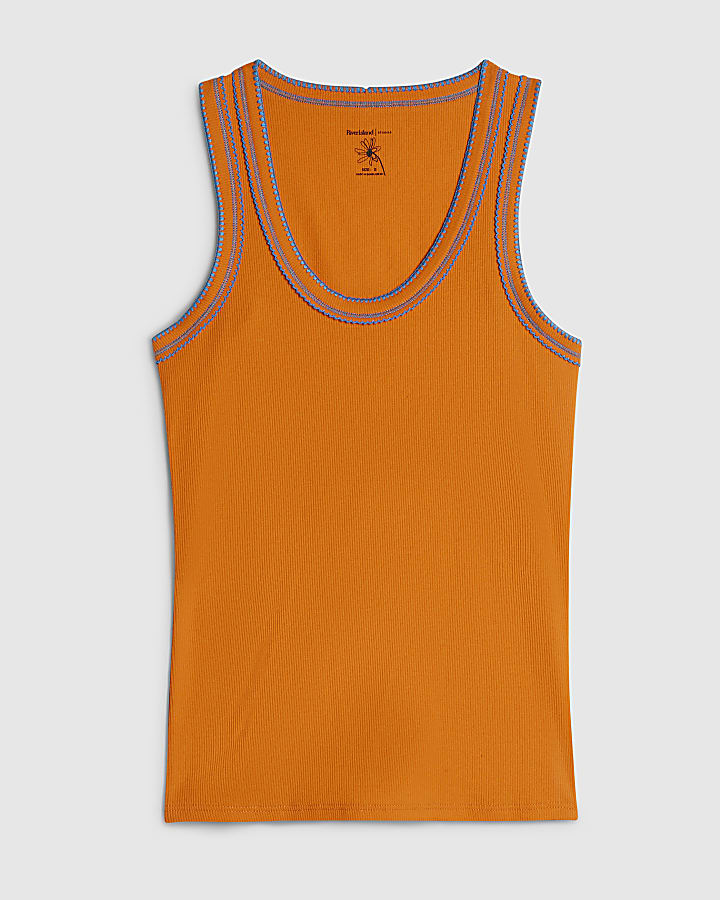 Orange Cotton Whipstitch Tank Top