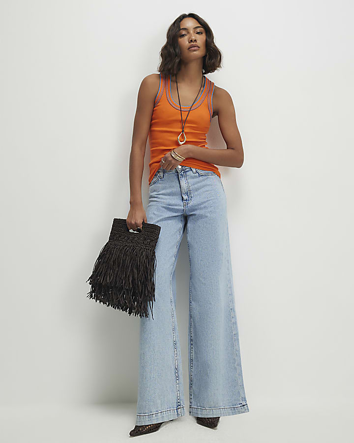 Orange Cotton Whipstitch Tank Top