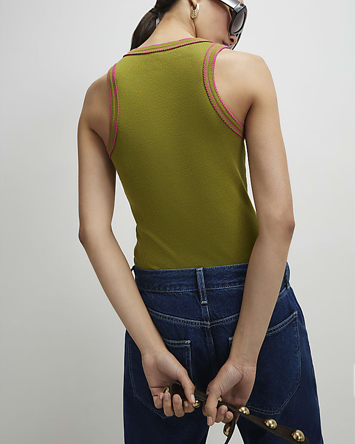 Green Cotton Whipstitch Tank Top