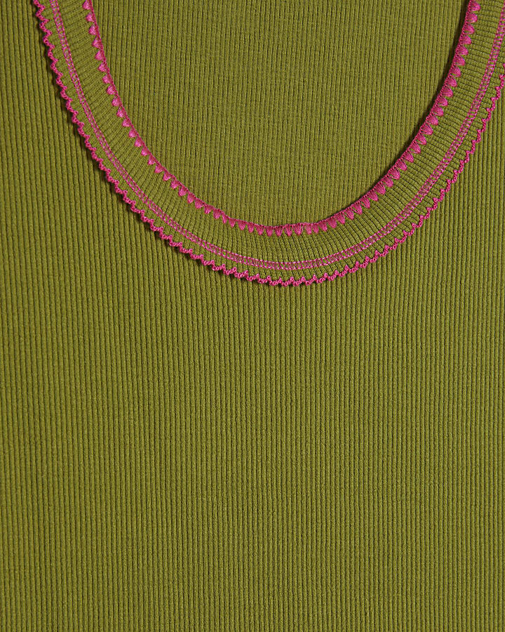 Green Cotton Whipstitch Tank Top