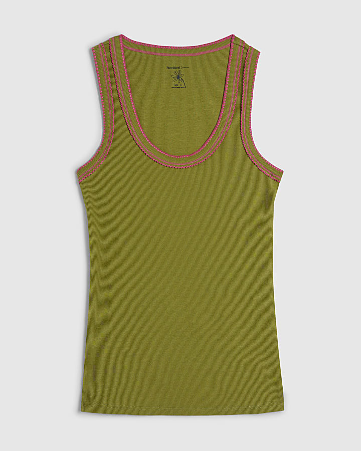 Green Cotton Whipstitch Tank Top