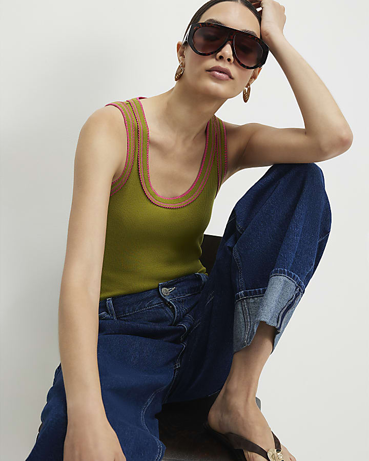 Green Cotton Whipstitch Tank Top