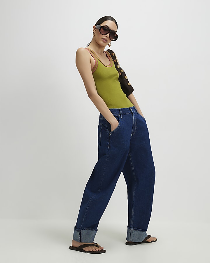 Green Cotton Whipstitch Tank Top