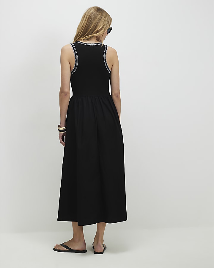 Black Sleeveless Whipstitch Midi Dress