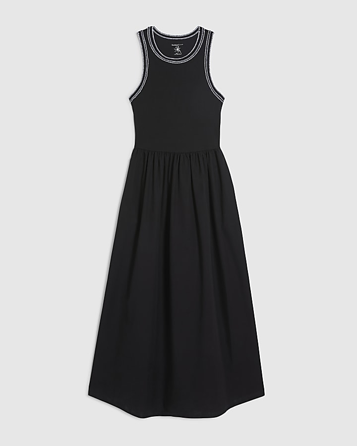 Black Sleeveless Whipstitch Midi Dress