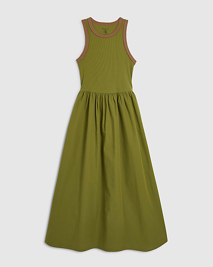 Green Sleeveless Whipstitch Maxi Dress