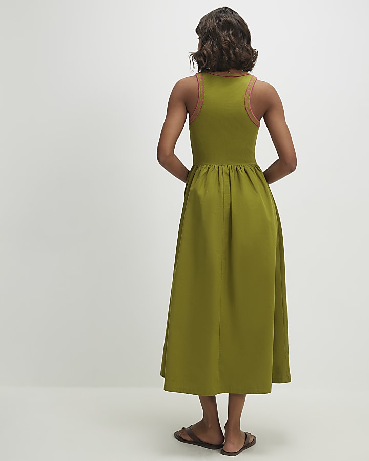 Green Sleeveless Whipstitch Maxi Dress