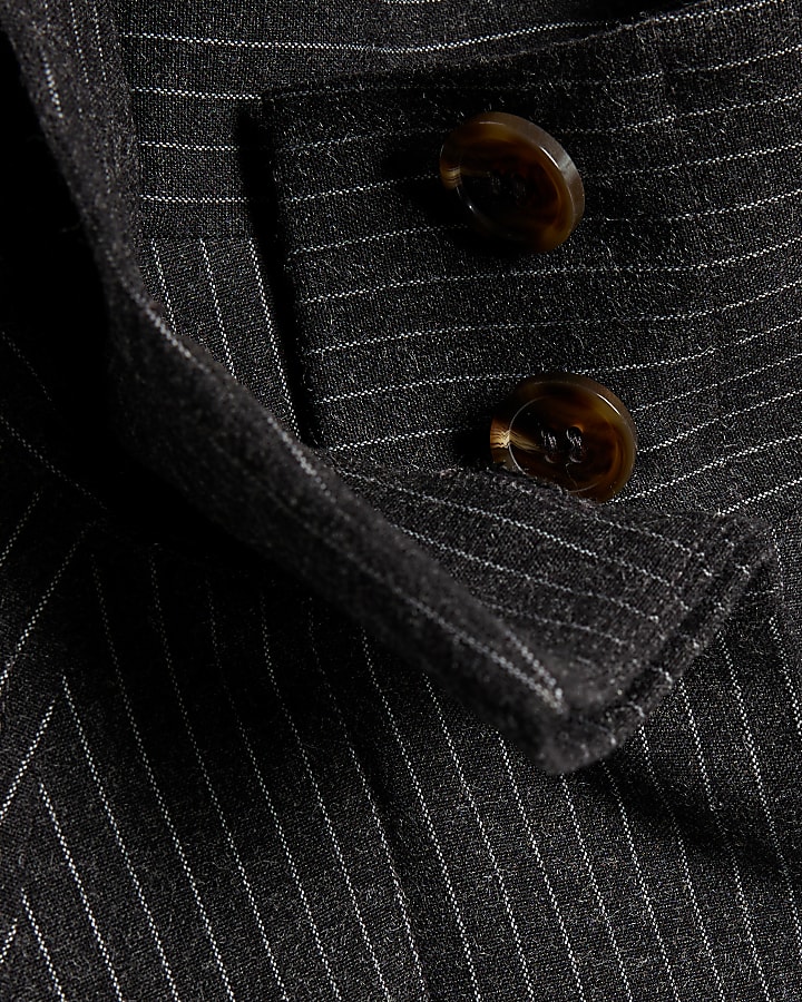 Grey Pinstripe Funnel Neck Bomber Jacket