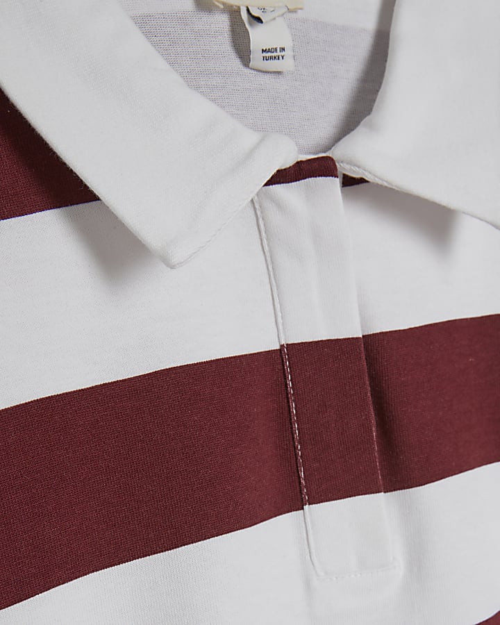 Red Long Sleeve Striped Rugby Top