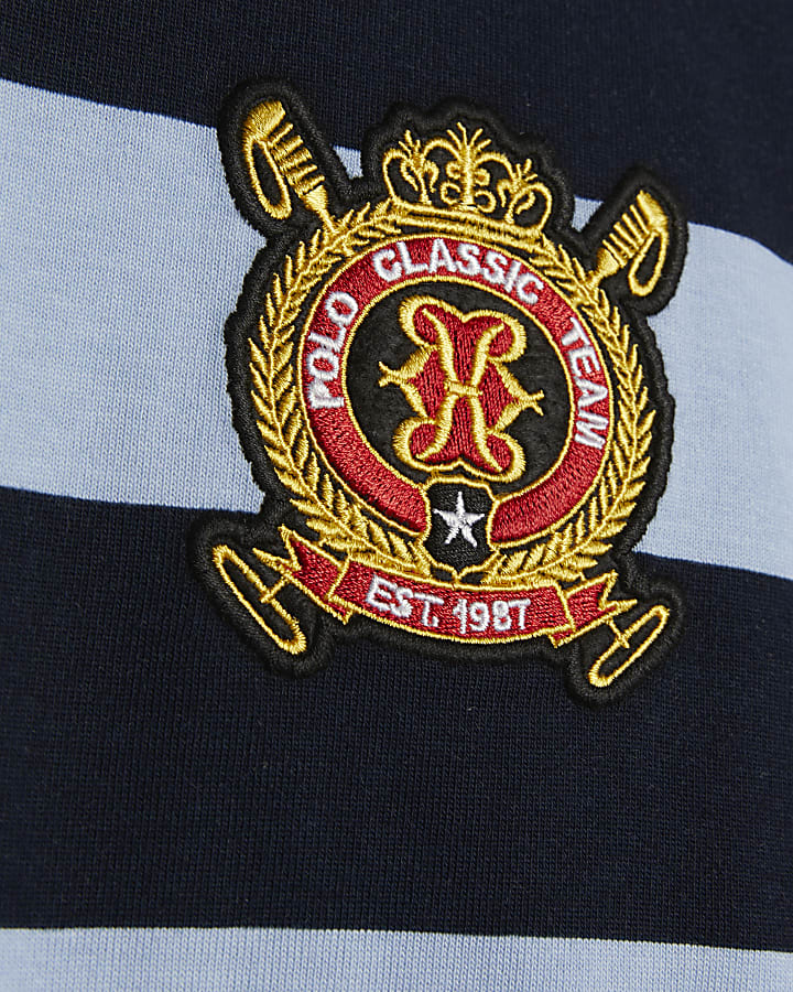 Navy Long Sleeve Striped Rugby Top