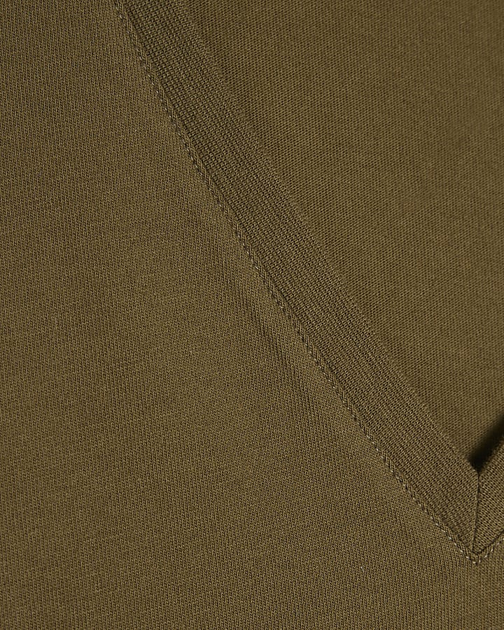 Khaki Short Sleeve V Neck Top