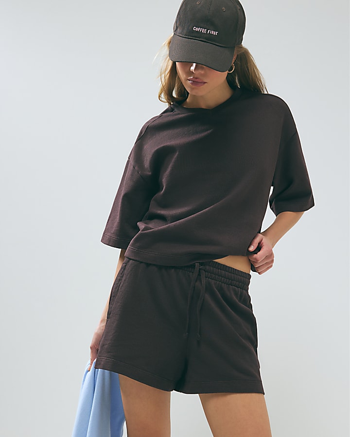 Brown Cotton Loopback Shorts