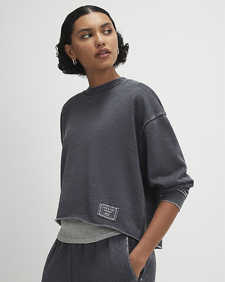Grey Long Sleeve Burnout Sweatshirt