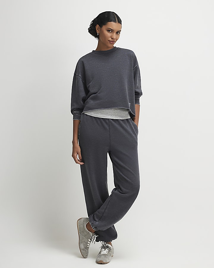 Grey Long Sleeve Burnout Sweatshirt