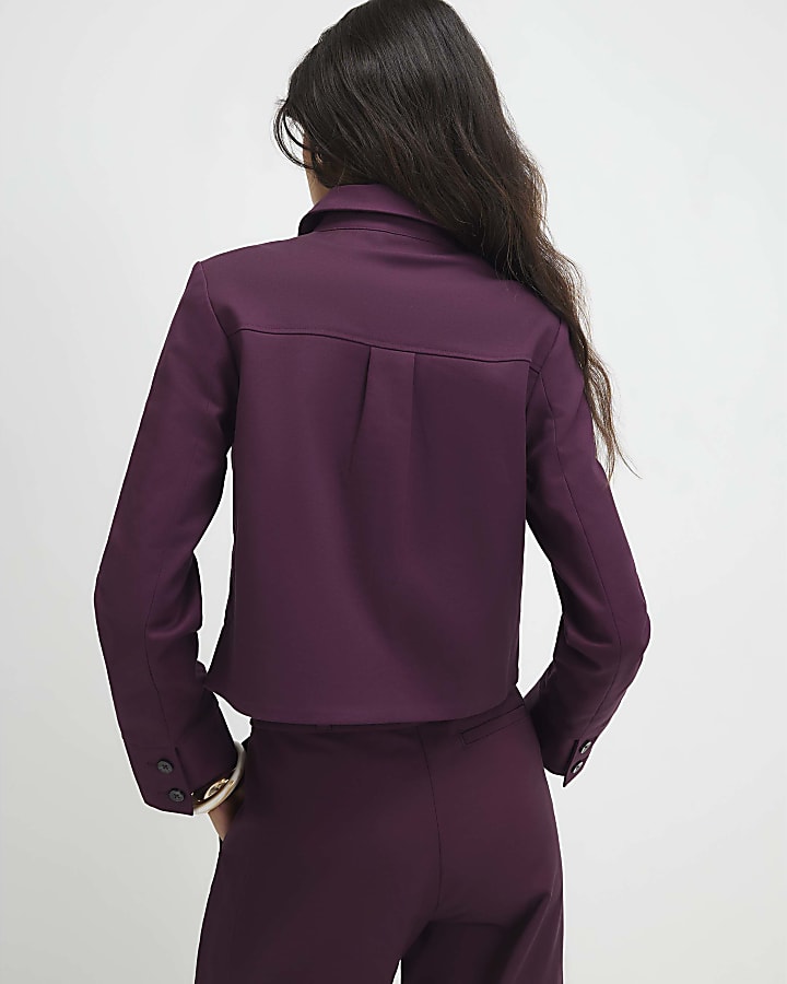 Red Cotton Blend Long Sleeve Boxy Shirt