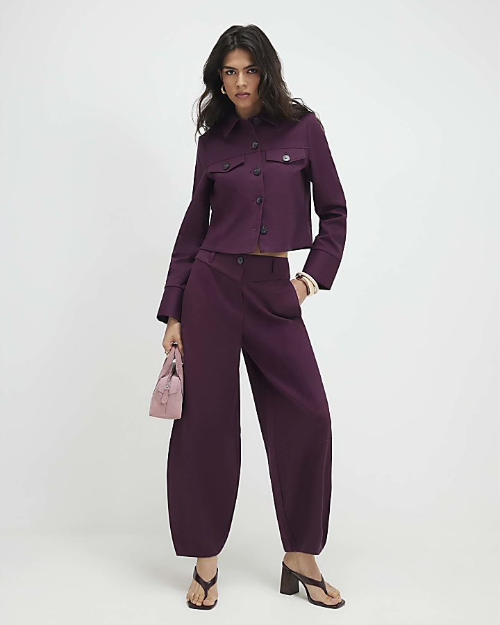 Red Cotton Blend Long Sleeve Boxy Shirt