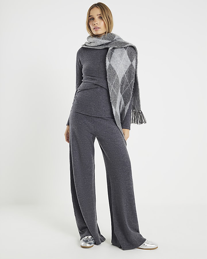 Grey Long Sleeve Twist Front Cosy Top