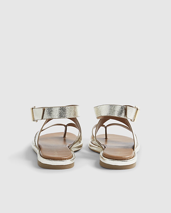 Gold Cross Strap Toe Thong Sandals