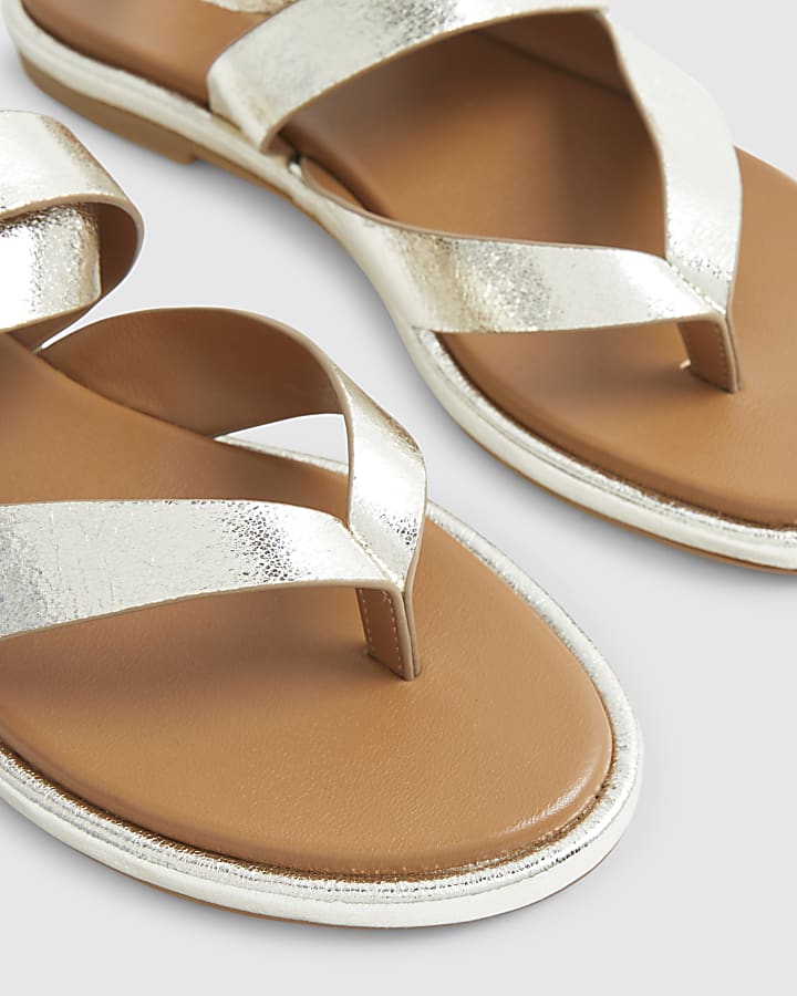 Gold Cross Strap Toe Thong Sandals
