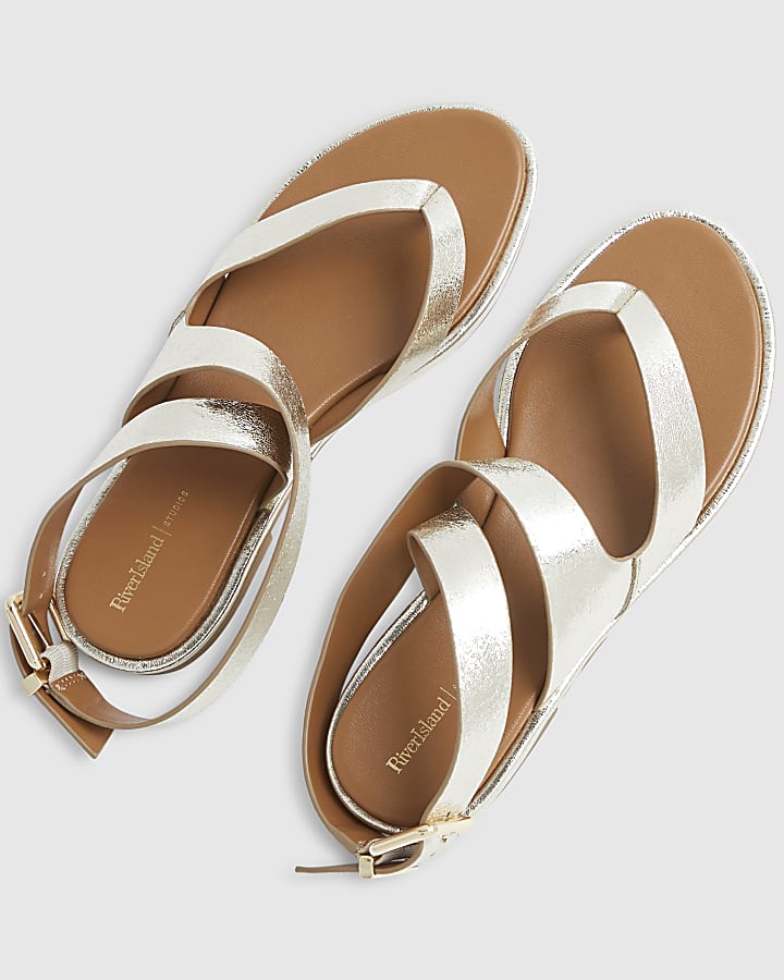 Gold Cross Strap Toe Thong Sandals