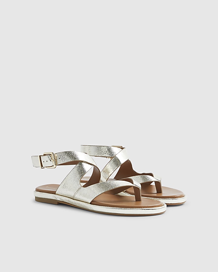 Gold Cross Strap Toe Thong Sandals