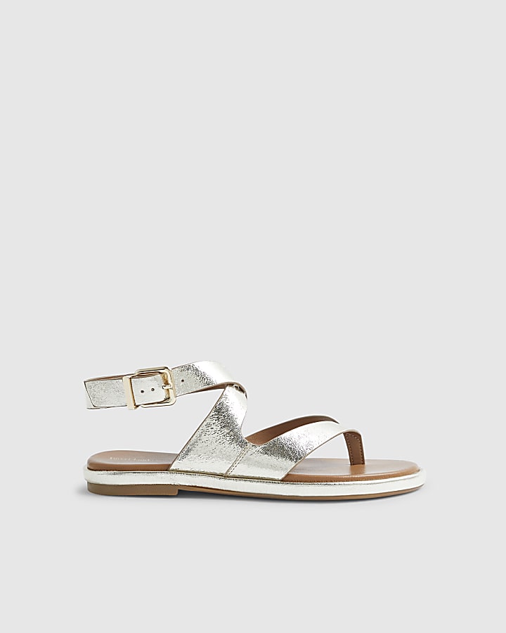Gold Cross Strap Toe Thong Sandals