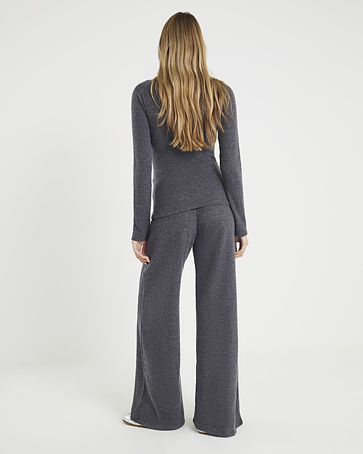 Grey Cosy Wide Leg Trousers