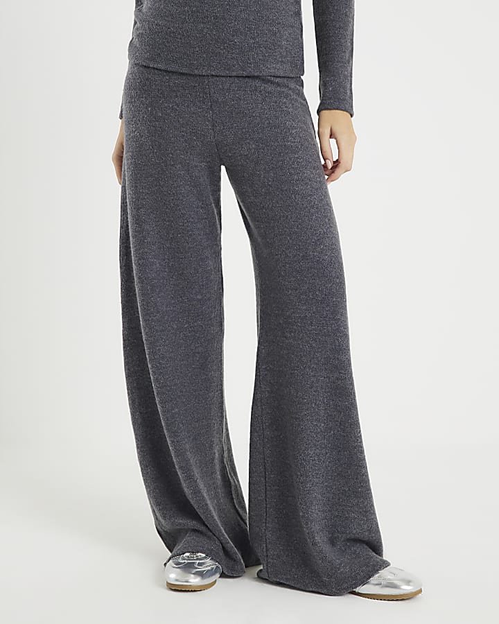 Grey Cosy Wide Leg Trousers