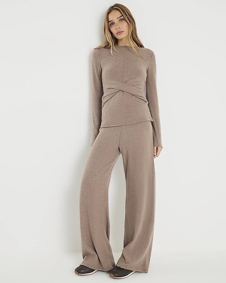 Brown Cosy Wide Leg Trousers
