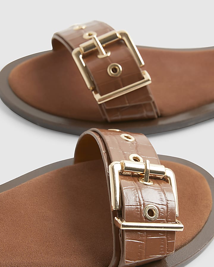 Brown Leather Back Strap Flat Sandals