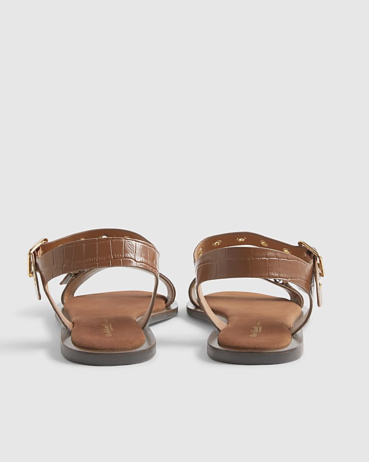 Brown Leather Back Strap Flat Sandals