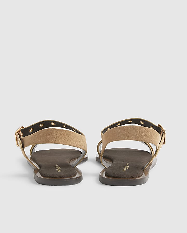 Beige Suede Back Strap Flat Sandal