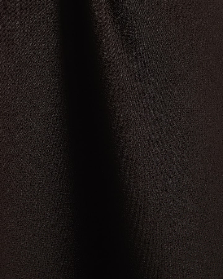 Brown Satin Cowl Neck Lace Trim Midi Dress