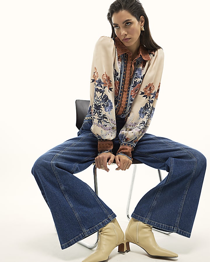 Cream Floral Print Long Sleeve Shirt