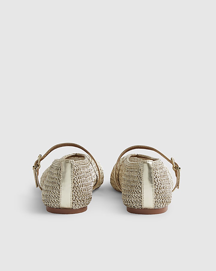 Gold Crochet MaryJane Flat Pumps