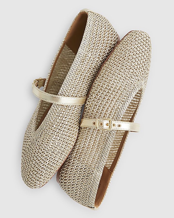 Gold Crochet MaryJane Flat Pumps