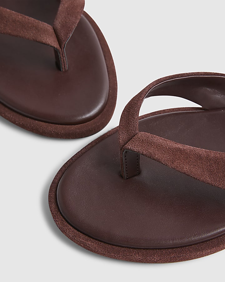 Brown Suede Cross Strap Toe Thong Sandals