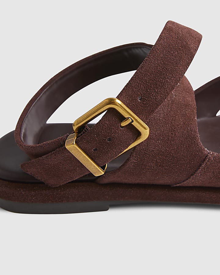 Brown Suede Cross Strap Toe Thong Sandals