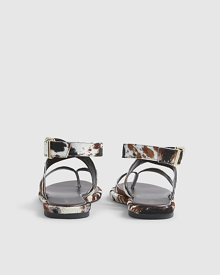 Brown Hair On Leather Cross Strap Sandals