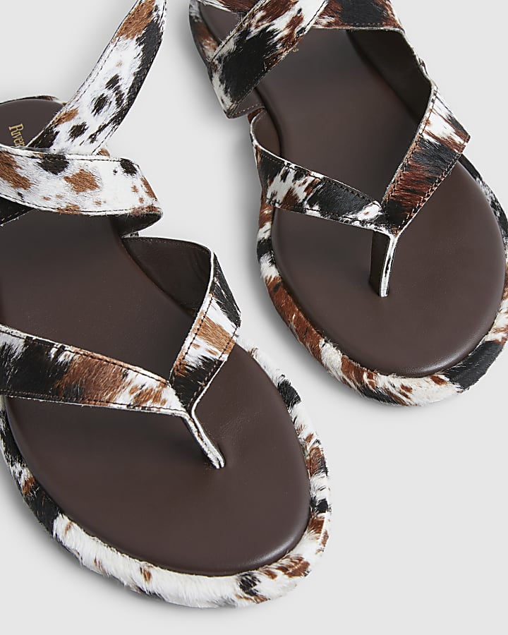 Brown Hair On Leather Cross Strap Sandals