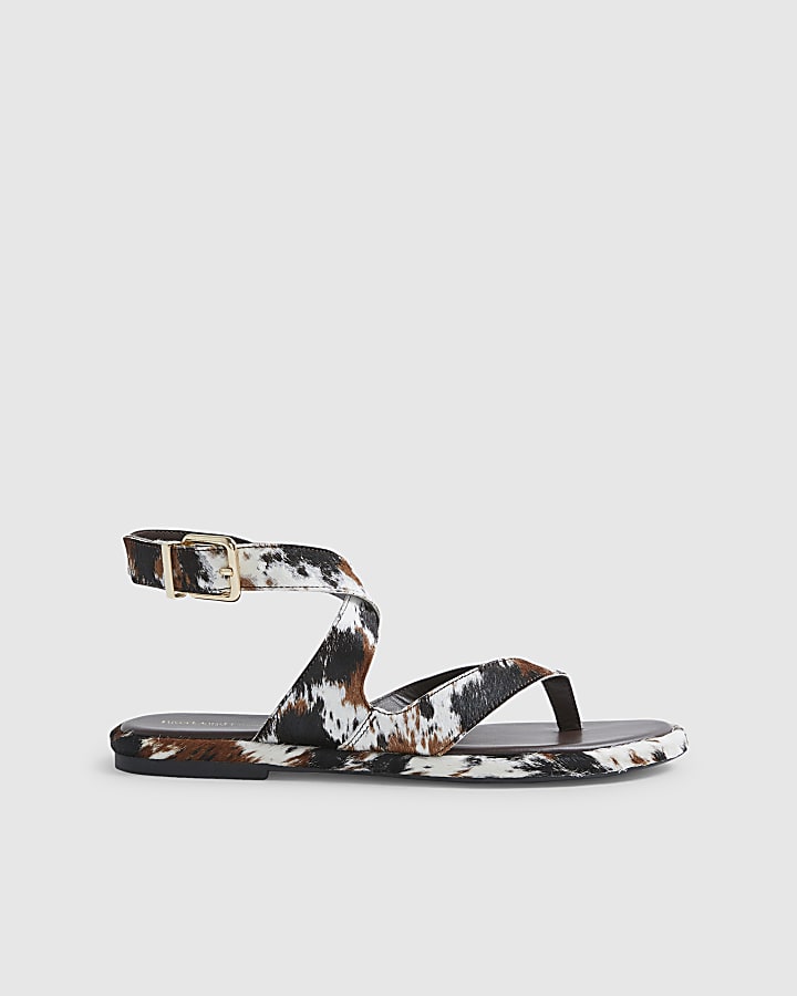 Brown Hair On Leather Cross Strap Sandals