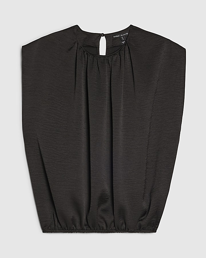 Black Sleeveless Bubble Hem Top