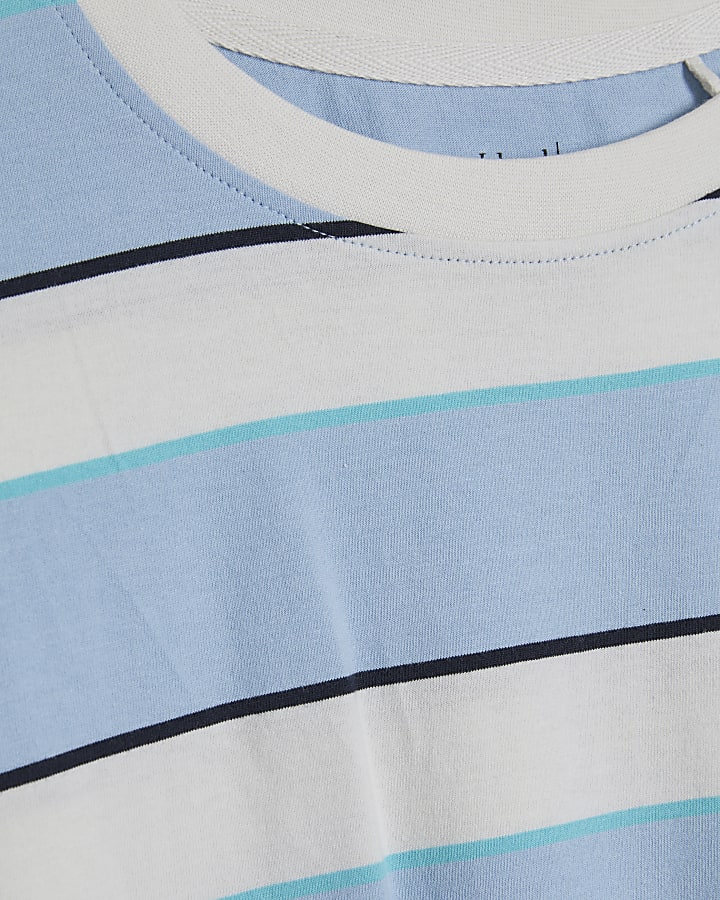 Blue Cotton Stripe Short Sleeve T-shirt