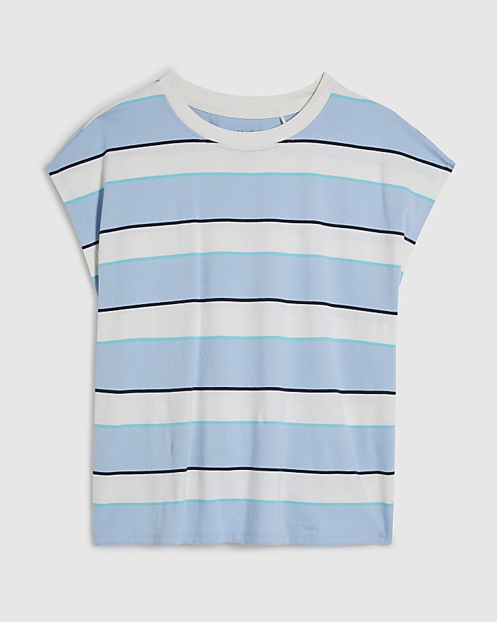 Blue Cotton Stripe Short Sleeve T-shirt