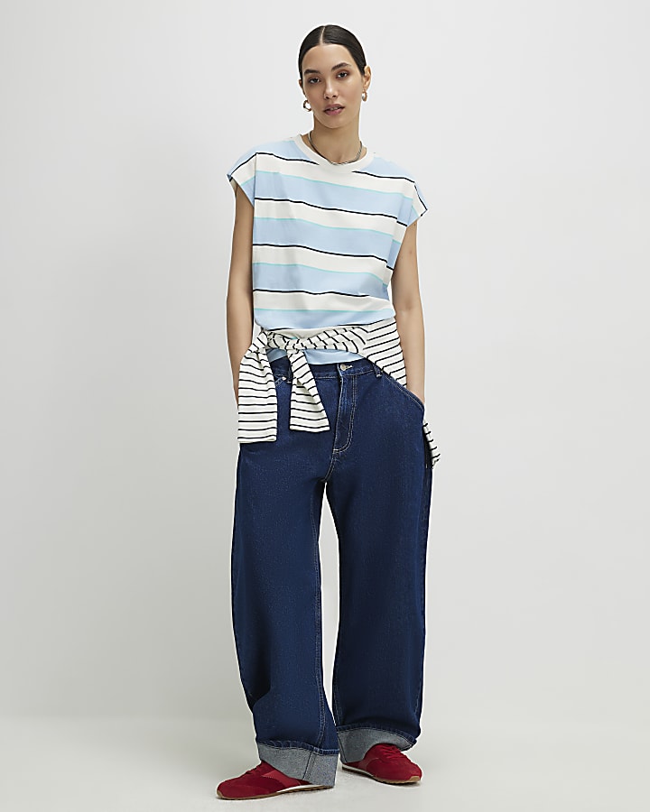 Blue Cotton Stripe Short Sleeve T-shirt