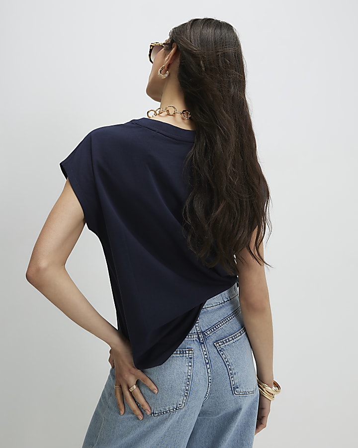 Navy Cotton Short Sleeve Sleeve T-shirt